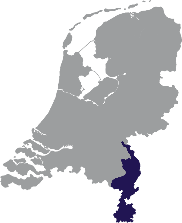 Landkaart Nederlands grijs met provincie Limburg donkerblauw op transparante achtergrond - 600 * 733 pixels
